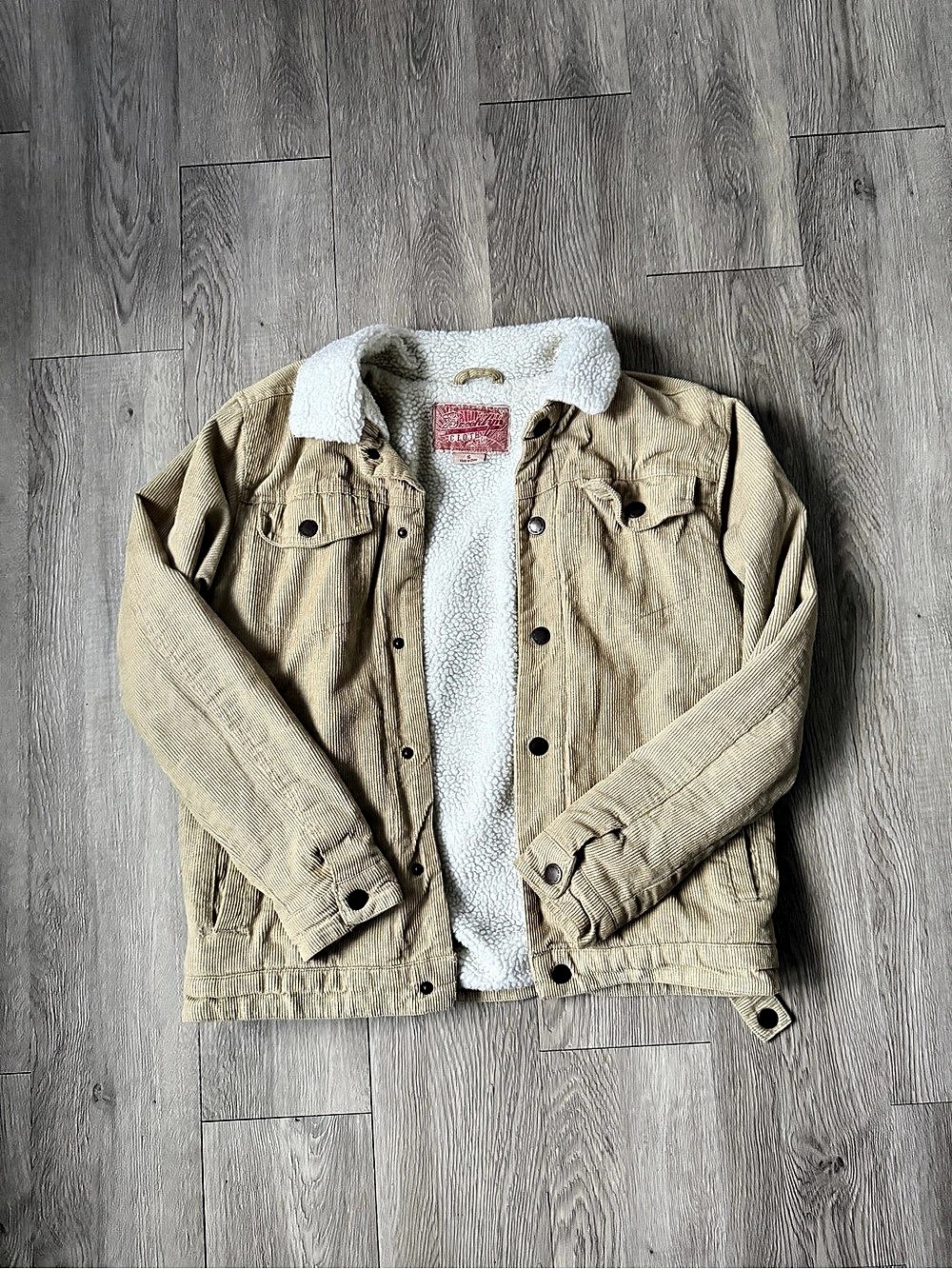 Sherpa Lined Corduroy Jacket in Brown & Cream